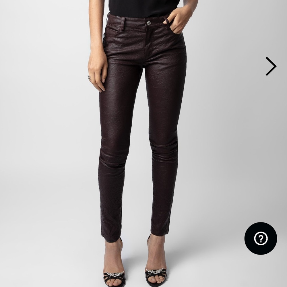 Zadig & Voltaire 100% Leather Pants Phlame Brown Skinny Designer Jeans 0 NWOT